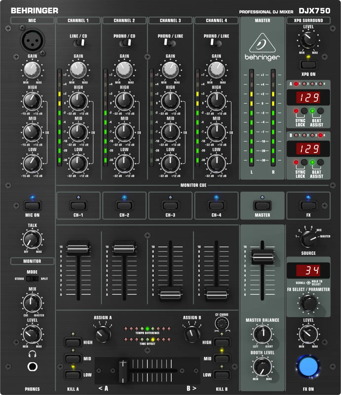 Behringer Pro mixer DJX750 5-csatornás DJ mixer