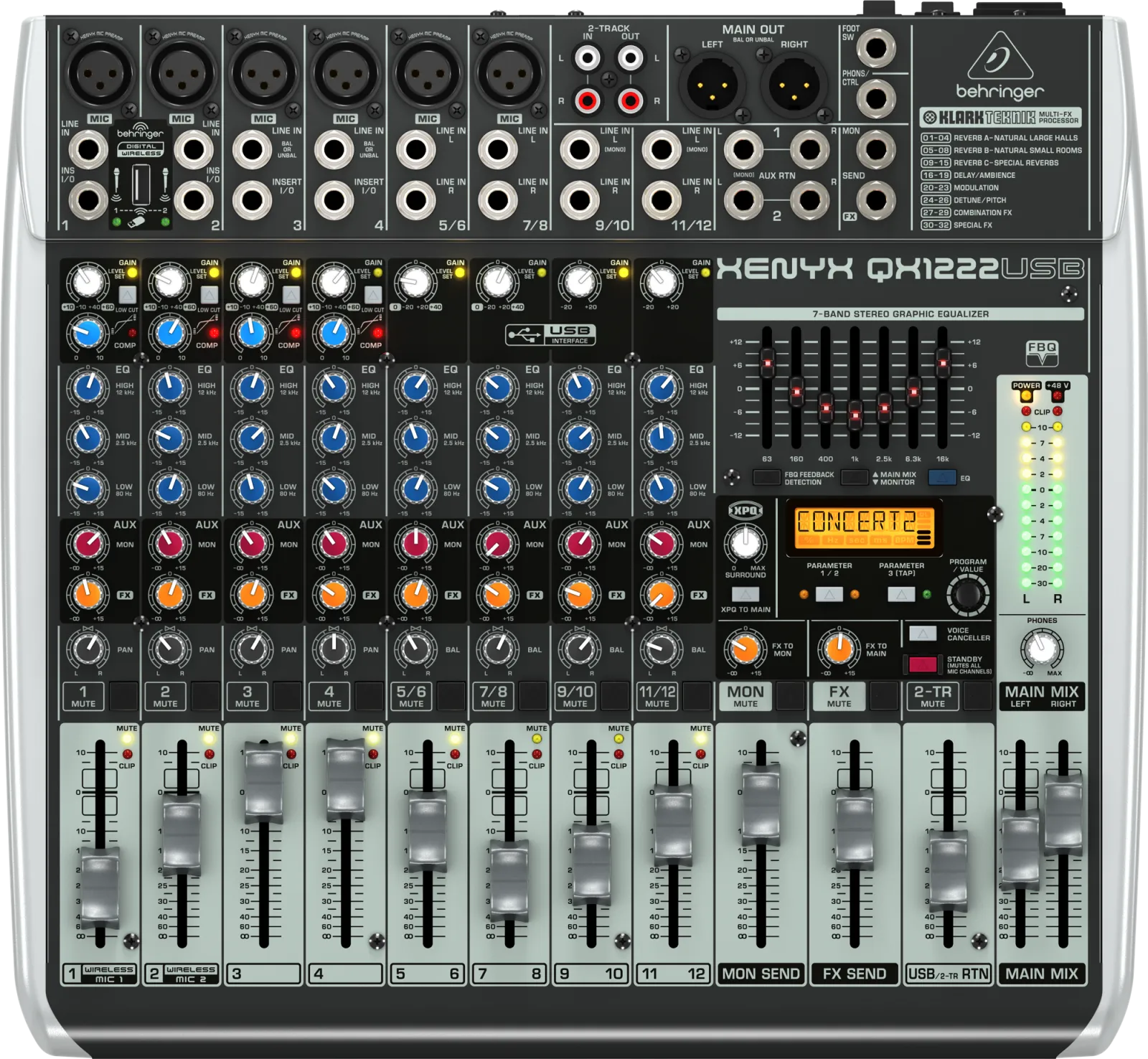 Behringer XENYX QX1222USB effektes keverő USB-csatlakozóval