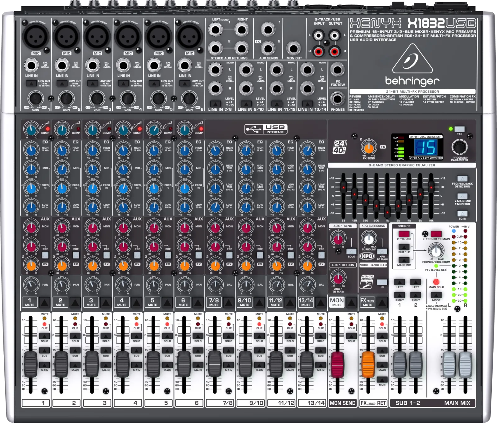 Behringer XENYX X1832USB Mixer with FX Processor 18 In 3/2 Bus