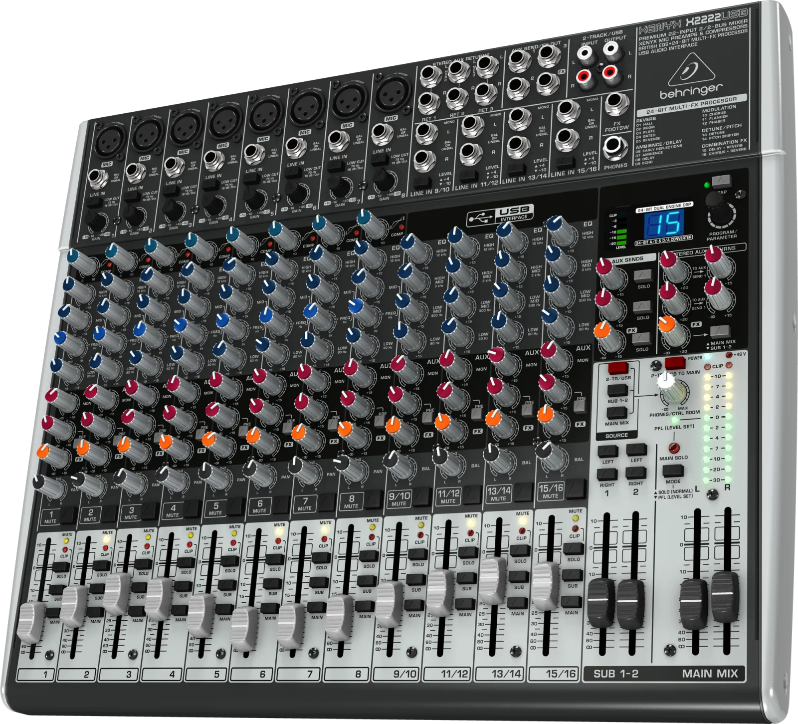 Behringer XENYX X2222USB Mixer with FX Processor 22 Input 2/2 Bus