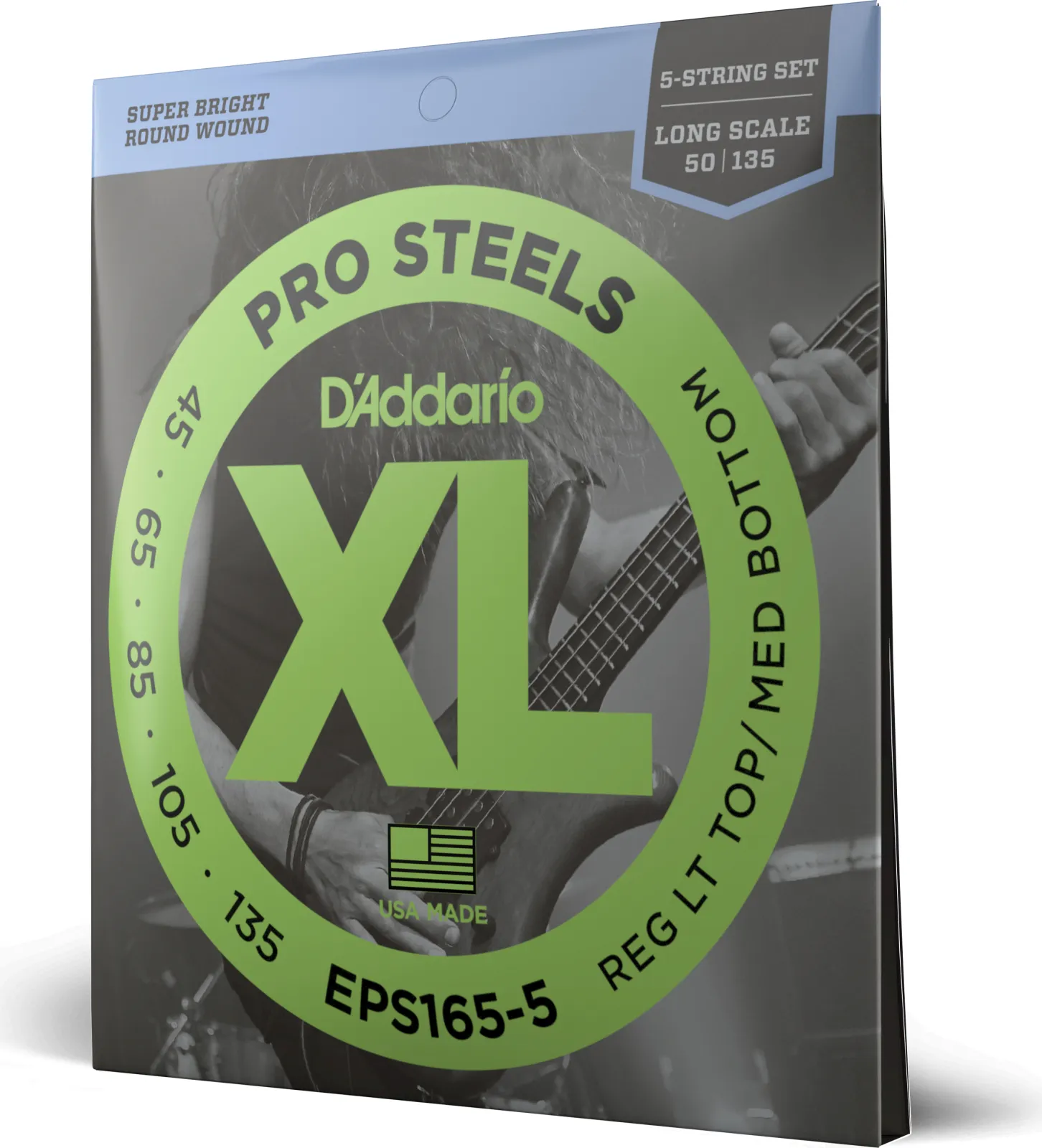 Daddario EPS165-5 5-String ProSteels Bass Guitar Strings Custom Light 45-135 Long Scale