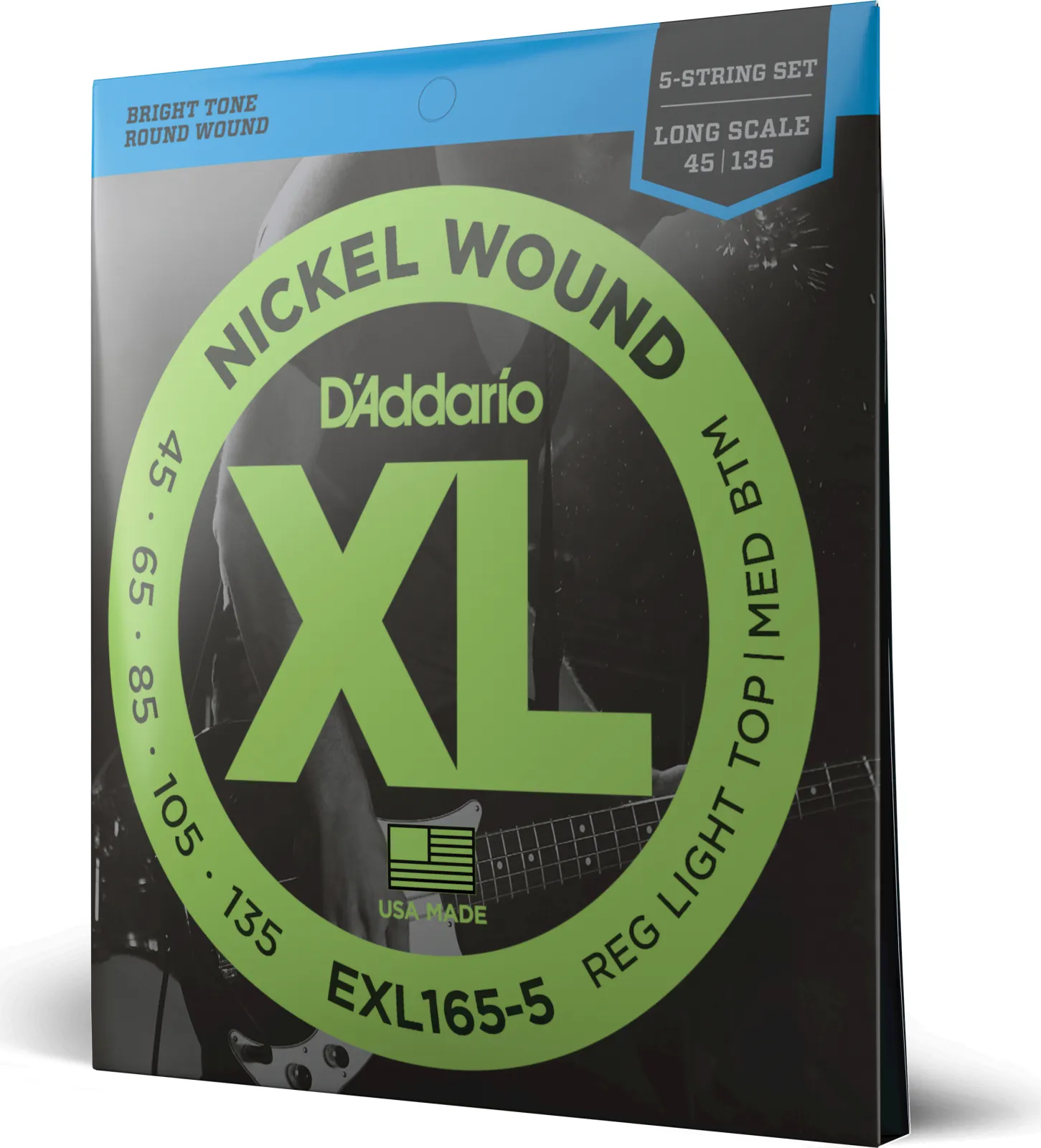 Daddario EXL165 5-String Nickel Wound Bass Guitar Strings Custom Light 45-135 Long Scale