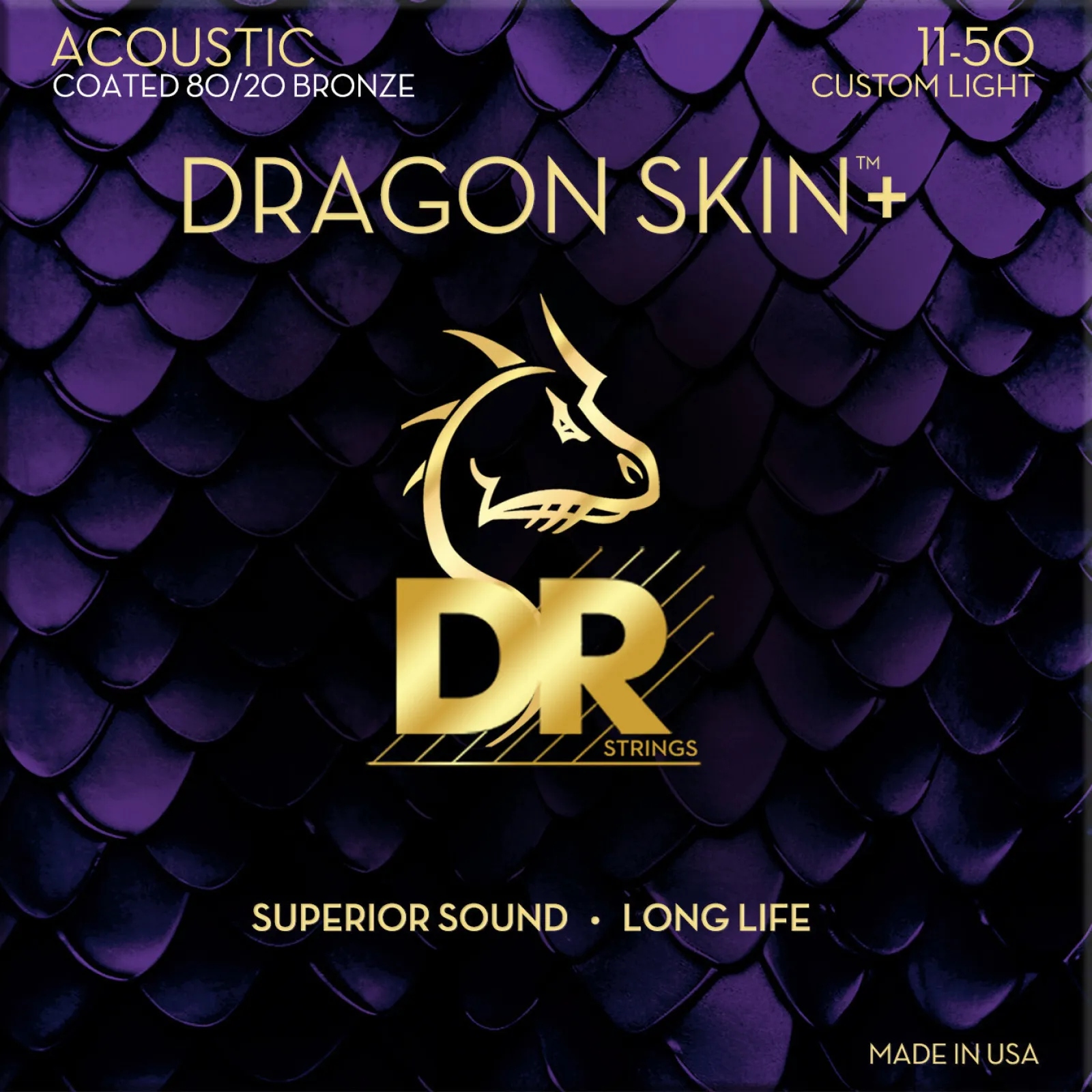 DR Strings Dragon Skin+ Coated 80/20 Custom Light 11-50 Acoustic Guitar Strings