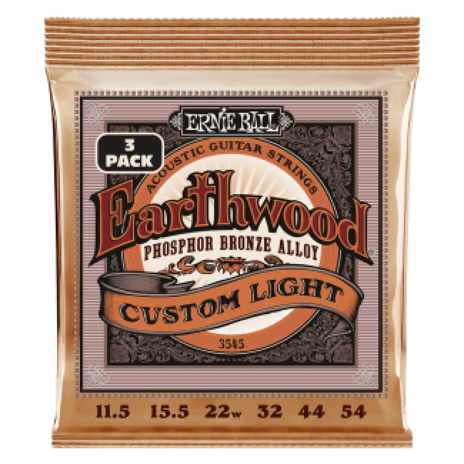 Ernie Ball EARTHWOOD PHOSPHOR BRONZE Custom LIGHT 11.5-54 3 Pack