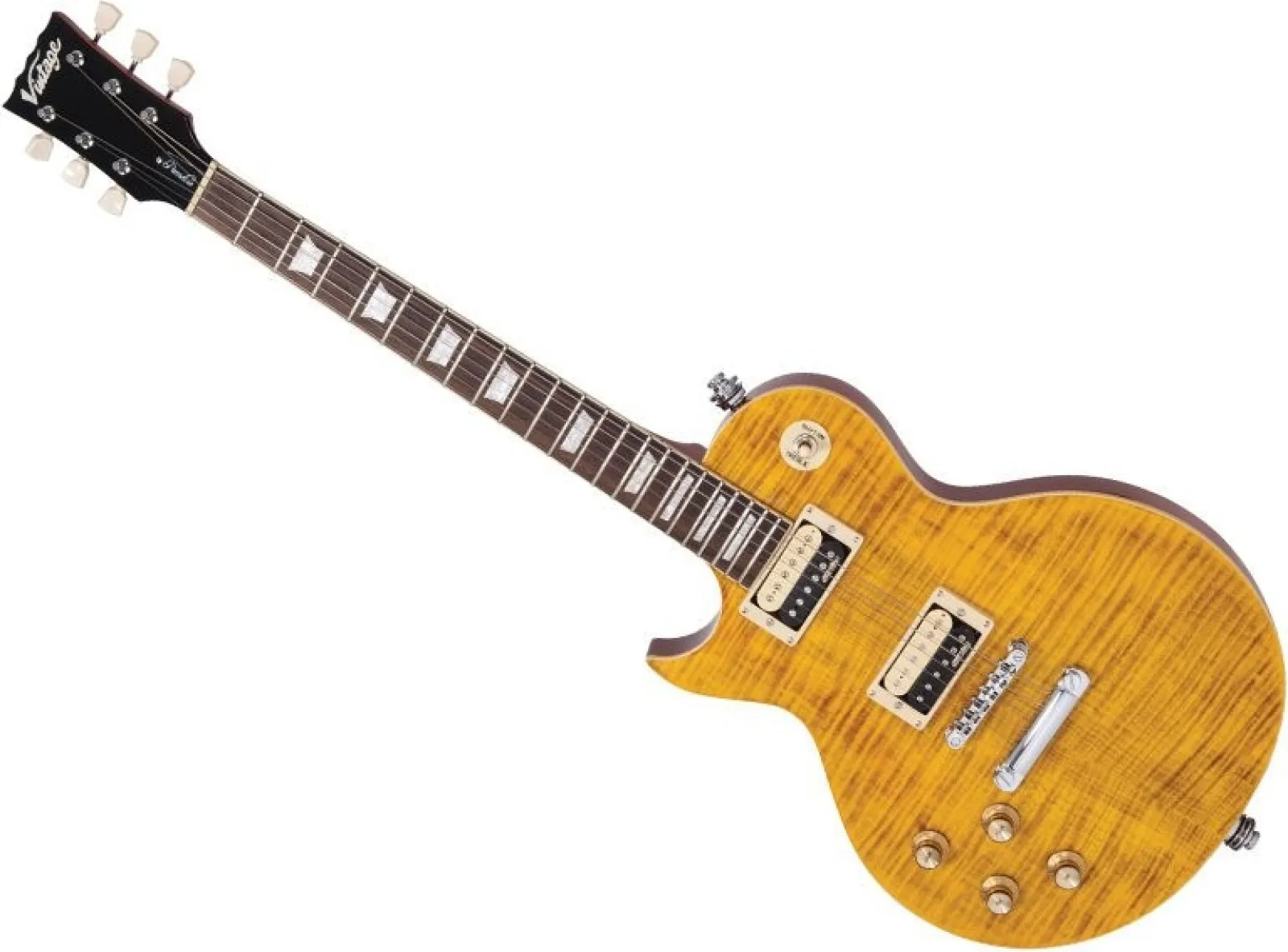 Vintage LV100AFD Left-Handed Electric Guitar Flamed Amber 