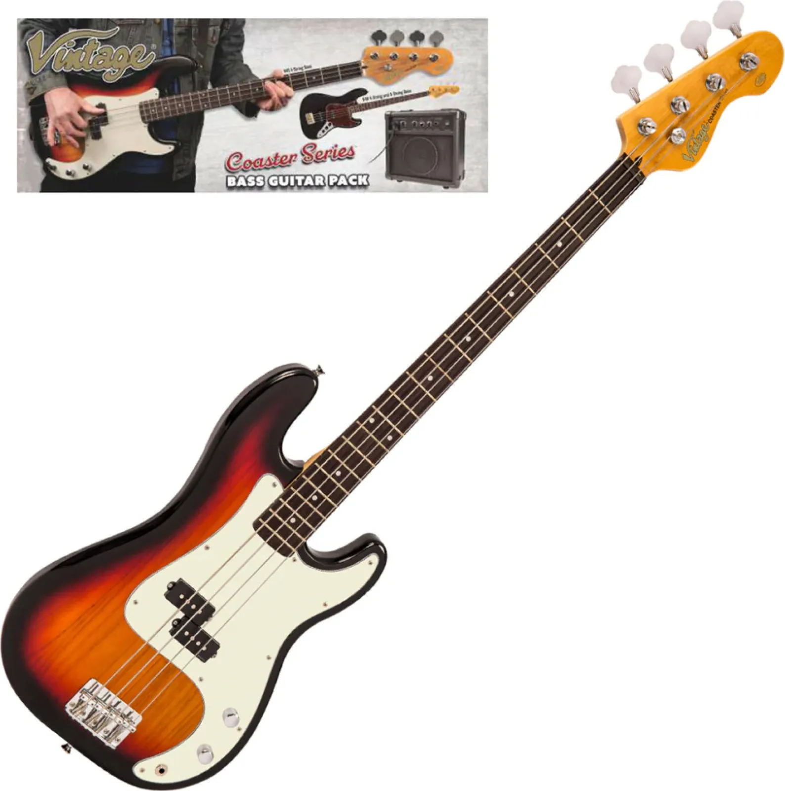 VINTAGE V40 Coaster basszusgitár szett - 3 Tone Sunburst
